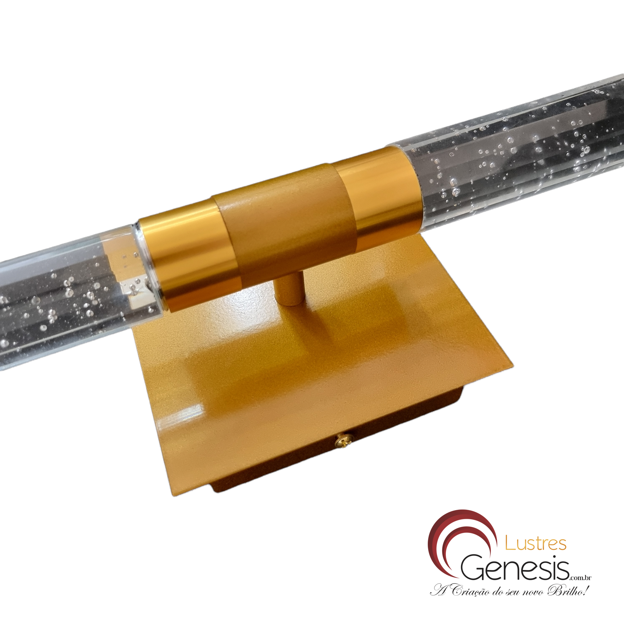 Arandela de Cristal Tubo com Bolhas Slim Moderno Dourada Retangular com LED Integrado DCB02110  Lustres Gênesis - o melhore site da Internet para comprar Lustre SINDORA 